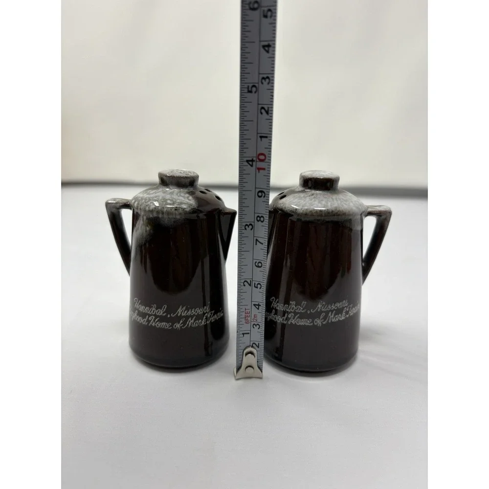 Vintage Old Economy Salt & Pepper Shakers Brown Stoneware Kettle – Hannibal MO